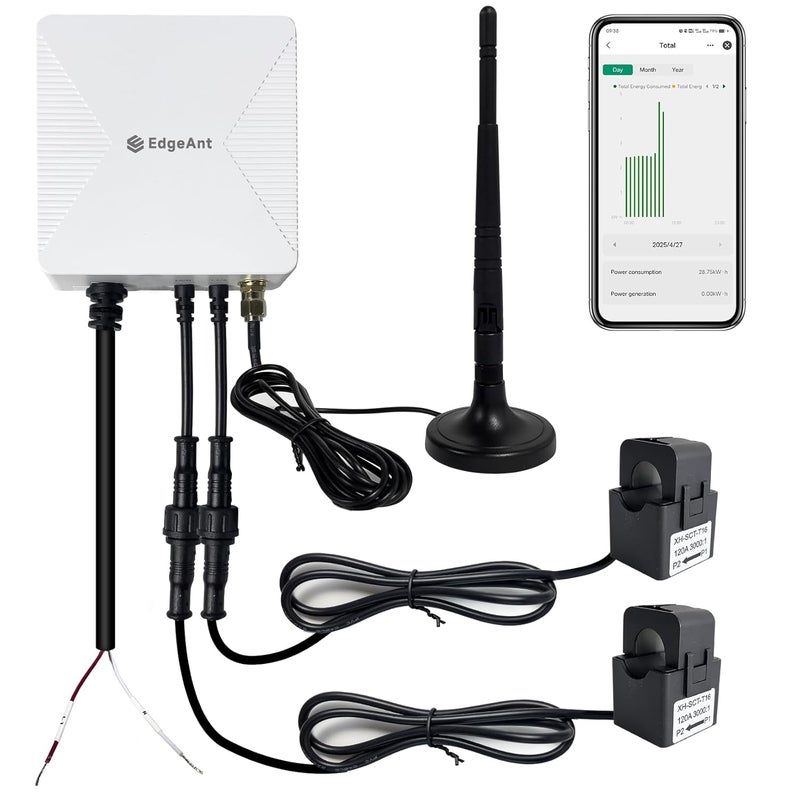EdgeAnt Store WiFi Energy Monitor with 2 * 120A Clamps, Real-Time Electricity Tracking, Smart Home Power Management,WiFi Meter Solar/Net Metering, Home Energy Automation and Control - Image 1